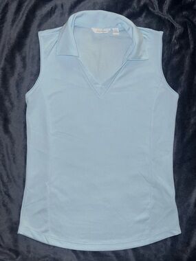 Lady Hagen Light Blue Sleeveless Polo V-Neck Tank